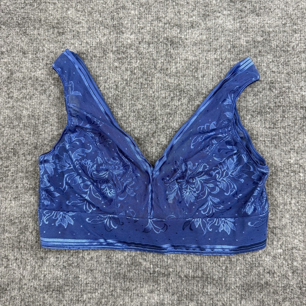 Wacoal Bralette Womens 34 Blue Floral Lace Wireless Unlined Stretch Bra